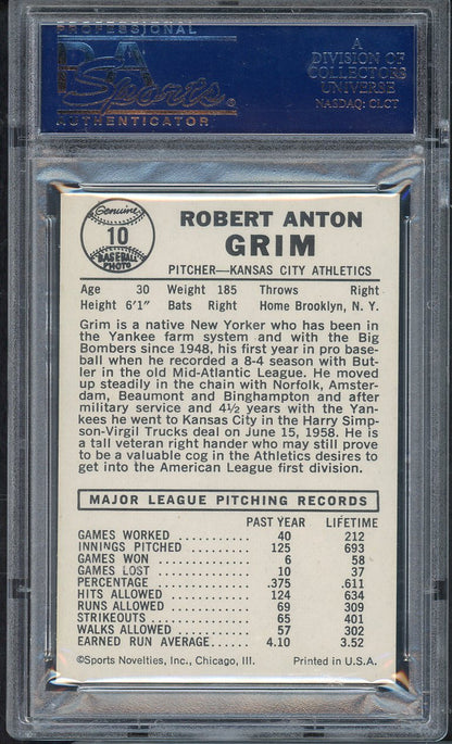 1960 Leaf Baseball # 10 Bob Grim A's PSA 8 NM/MT 565331
