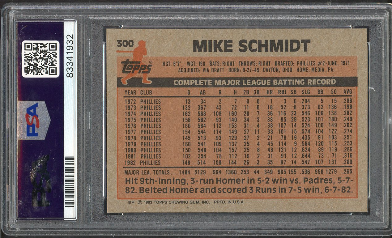 1983 Topps #300 Mike Schmidt Phillies PSA 9 MINT 565335