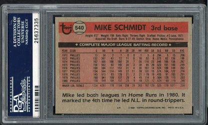 1981 Topps #540 Mike Schmidt Phillies PSA 9 MINT 565337