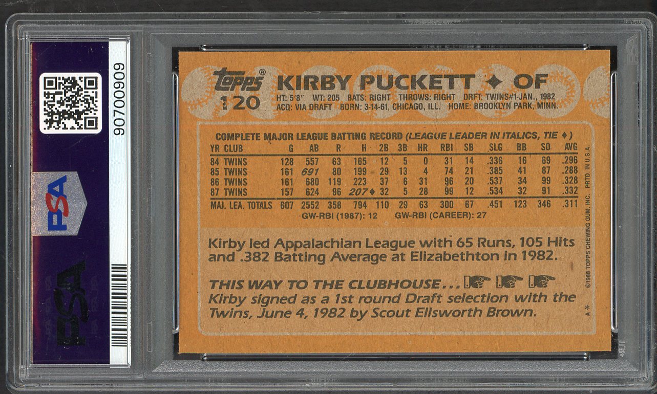 1988 Topps #120 Kirby Puckett Twins PSA 9 MINT 565338