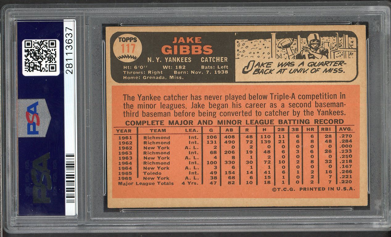 1966 Topps Baseball #117 Jake Gibbs Yankees PSA 4.5 VG-EX+ 565340