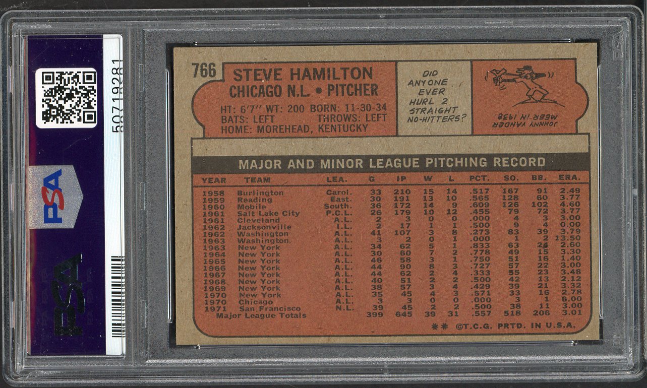 1972 Topps Baseball #766 Steve Hamilton Cubs PSA 8 NM/MT 565342