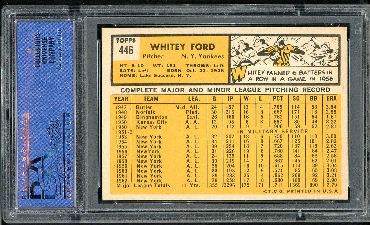 1963 Topps Baseball #446 Whitey Ford Yankees PSA 6 EX-MT 565344