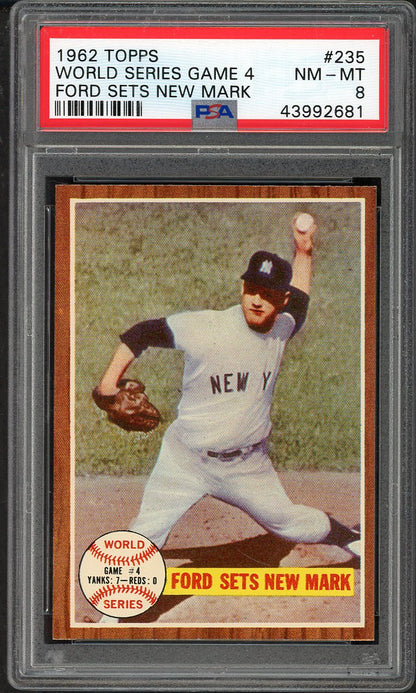 1962 Topps Baseball #235 World Series Game 4 Whitey Ford PSA 8 NM/MT 565345