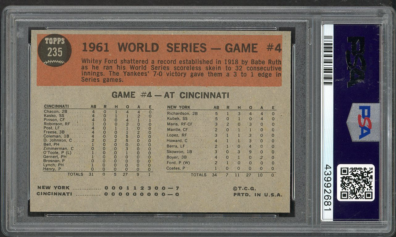 1962 Topps Baseball #235 World Series Game 4 Whitey Ford PSA 8 NM/MT 565345