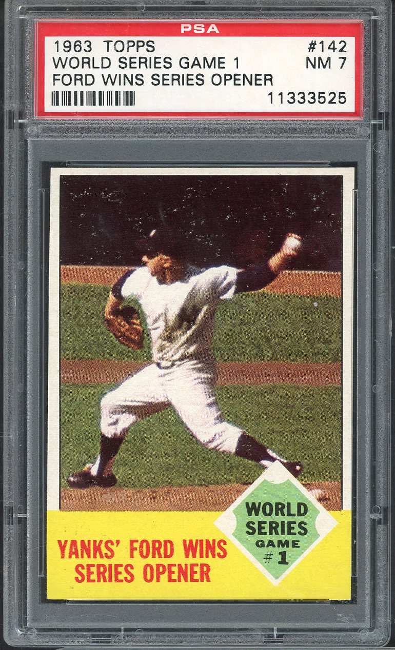 1963 Topps Baseball #142 World Series Game 1 Whitey Ford PSA 7 NM 565347