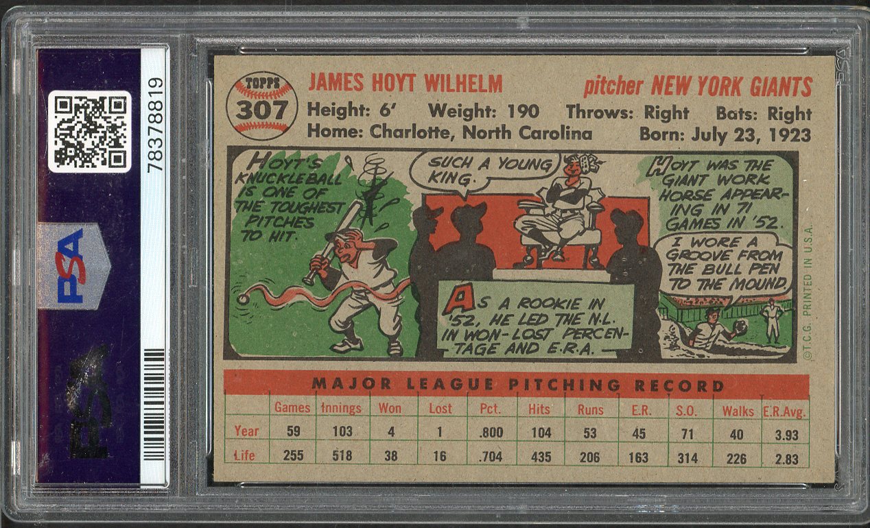1956 Topps Baseball #307 Hoyt Wilhelm Giants PSA 6 EX-MT 565351