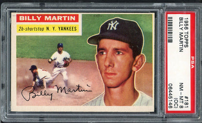 1956 Topps Baseball #181 Billy Martin Yankees PSA 8 NM/MT oc 565352