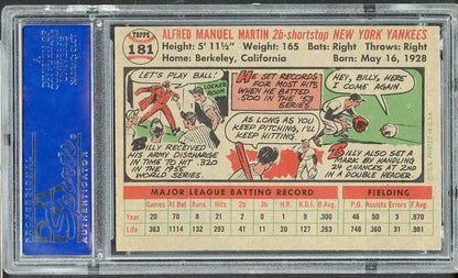 1956 Topps Baseball #181 Billy Martin Yankees PSA 8 NM/MT oc 565352
