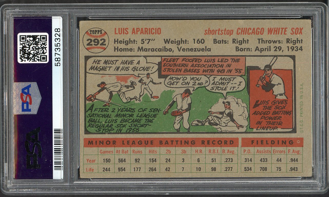 1956 Topps Baseball #292 Luis Aparicio White Sox PSA 5 EX 565354