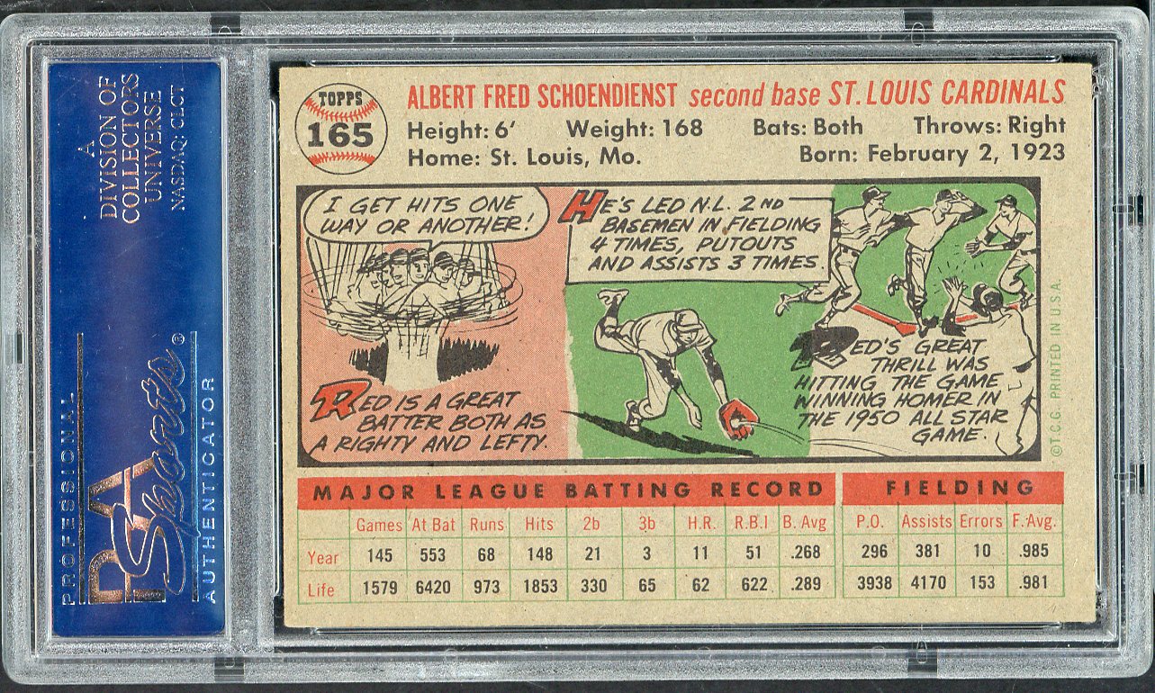 1956 Topps Baseball #165 Red Schoendienst Cardinals PSA 6 EX-MT Gray 565358