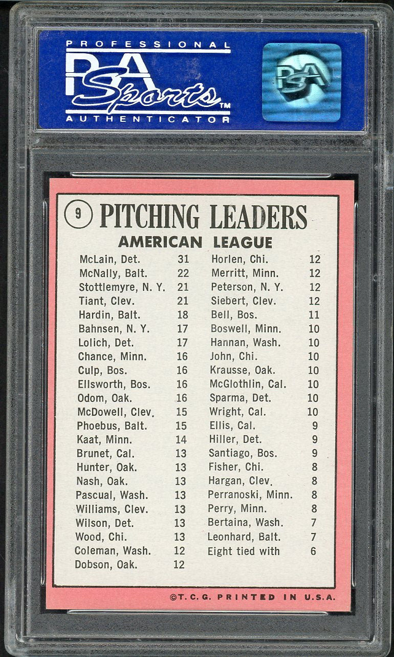 1969 Topps Baseball #  9 A.L. Win Leaders Denny McLain PSA 8 NM/MT 565361