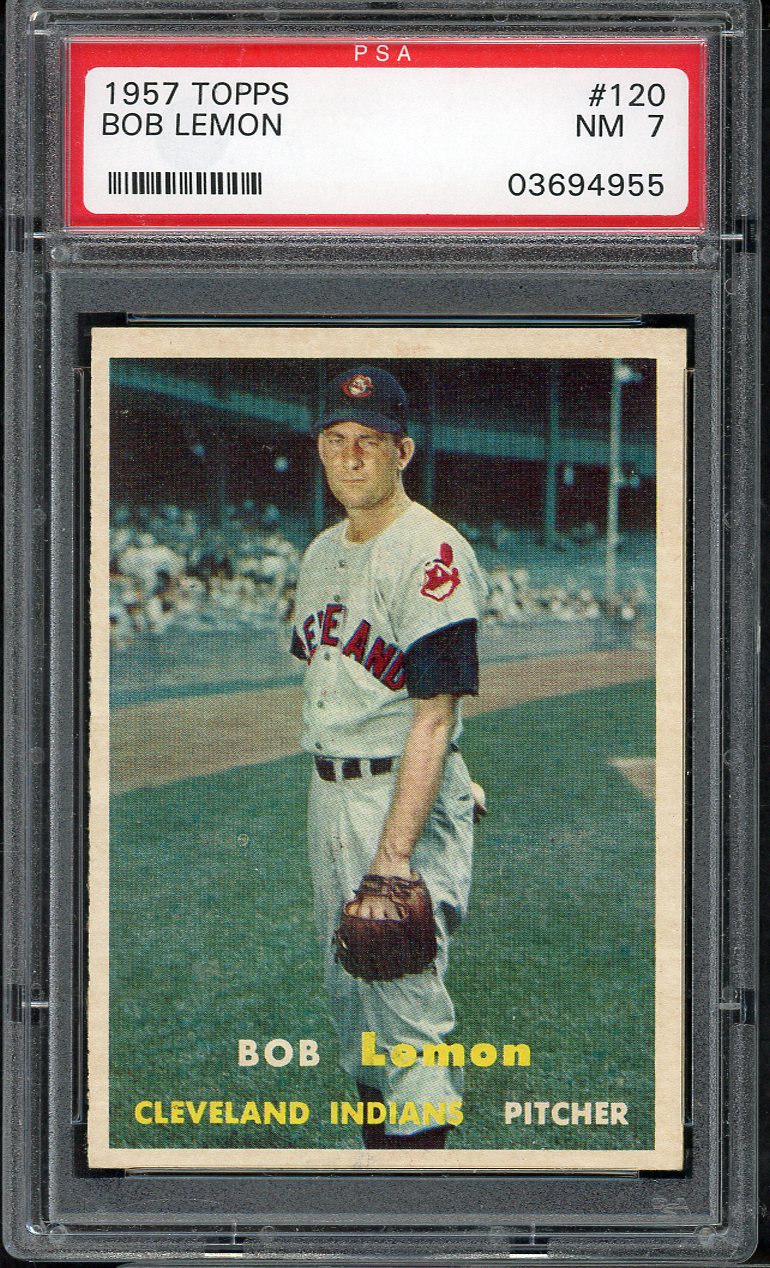 1957 Topps Baseball #120 Bob Lemon Indians PSA 7 NM 565363