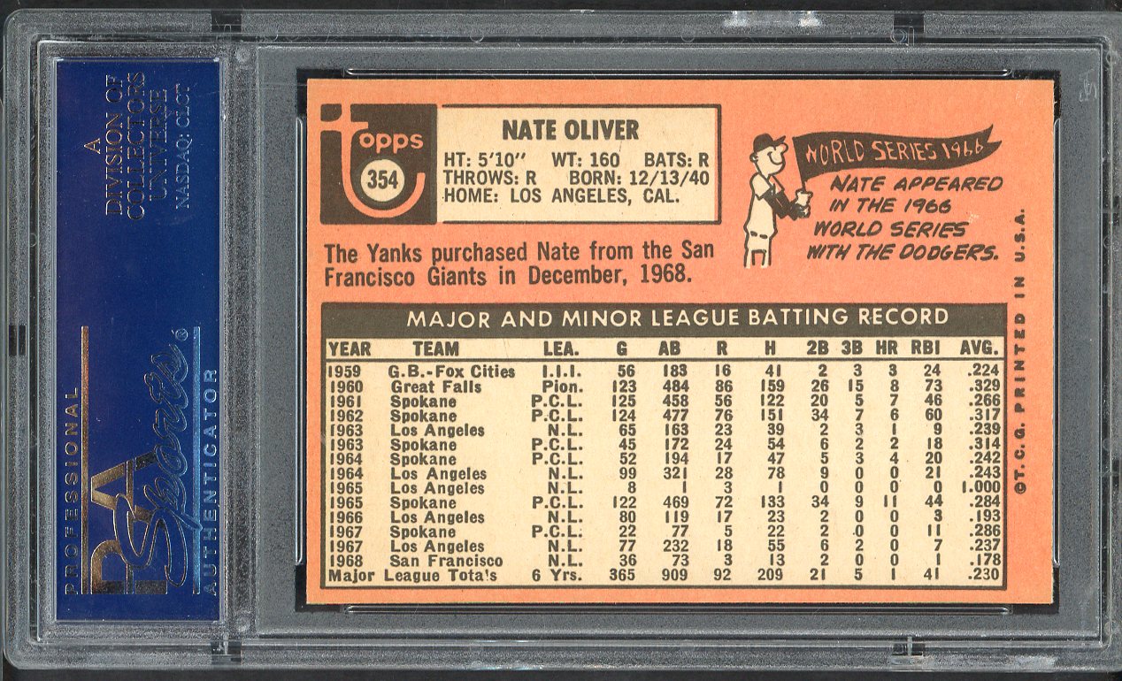 1969 Topps Baseball #354 Nate Oliver Yankees PSA 8 NM/MT 565372