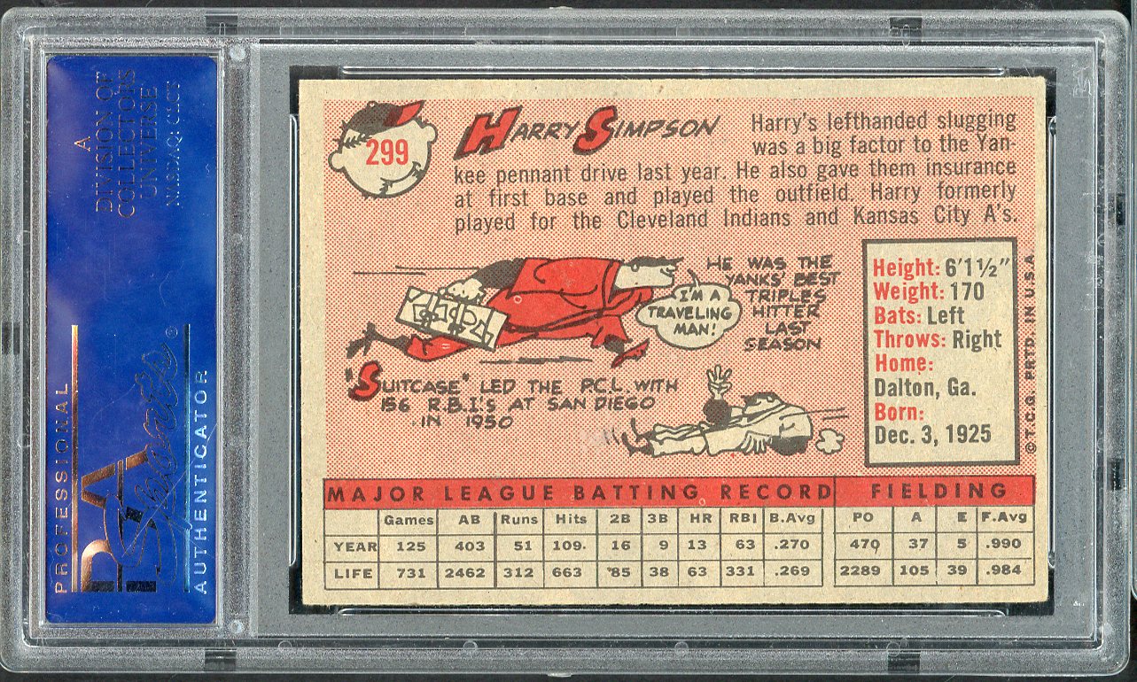 1958 Topps Baseball #299 Harry Simpson Yankees PSA 6 EX-MT 565373