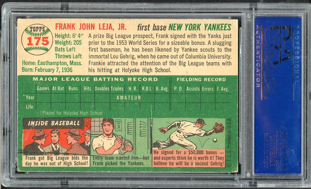 1954 Topps Baseball #175 Frank Leja Yankees PSA 5 EX 565387