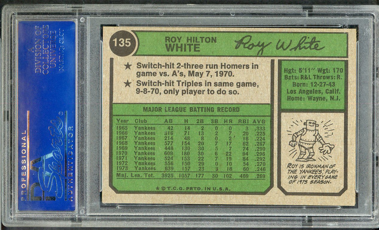1974 Topps Baseball #135 Roy White Yankees PSA 8 NM/MT 565388