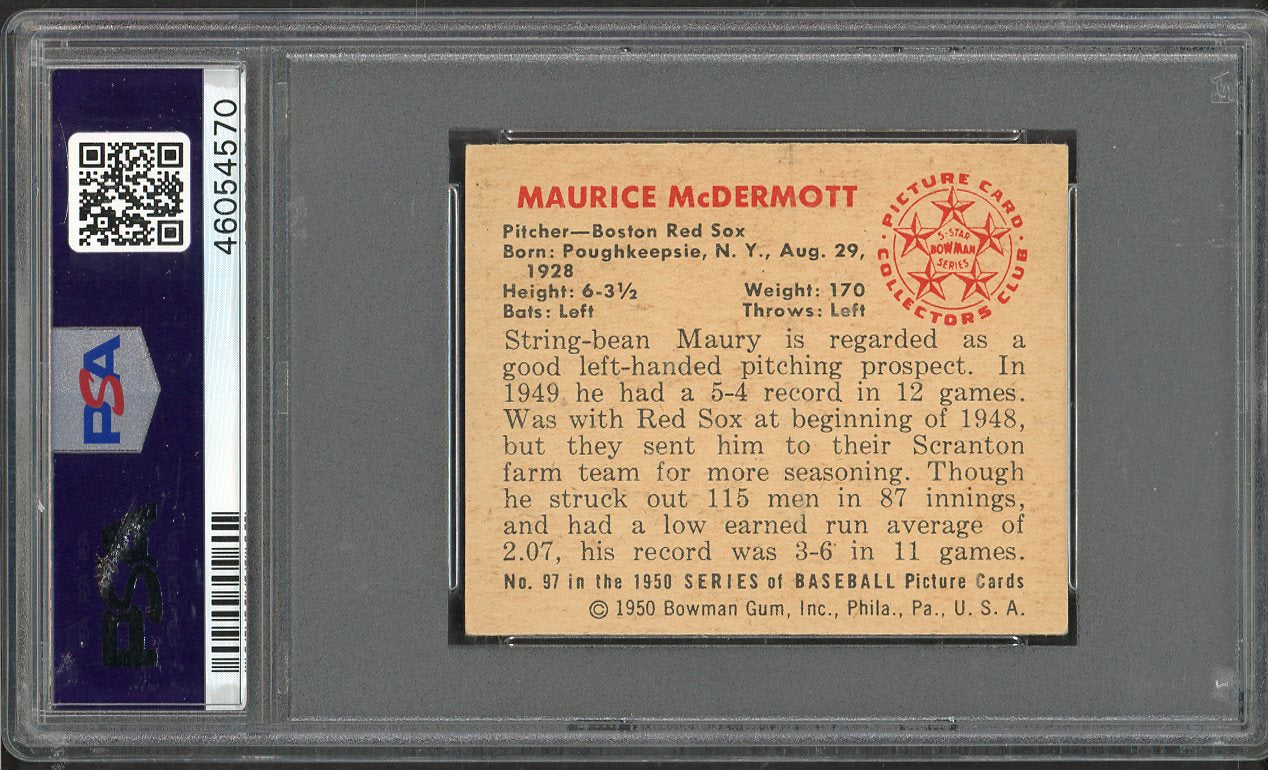 1950 Bowman Baseball # 97 Maurice McDermott Red Sox PSA 5 EX 565391