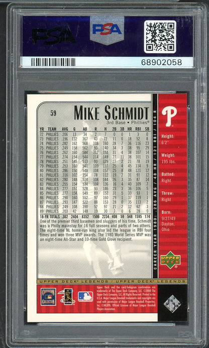 2000 Upper Deck Legends #059 Mike Schmidt Phillies PSA 10 GEM MINT 565398