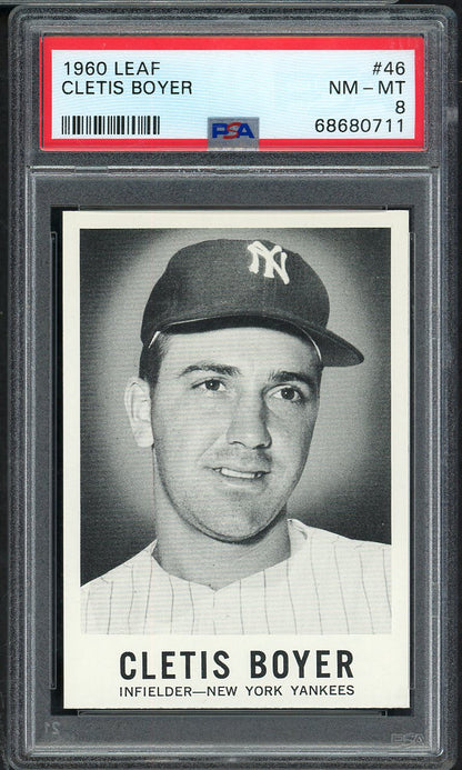 1960 Leaf Baseball # 46 Clete Boyer Yankees PSA 8 NM/MT 565402