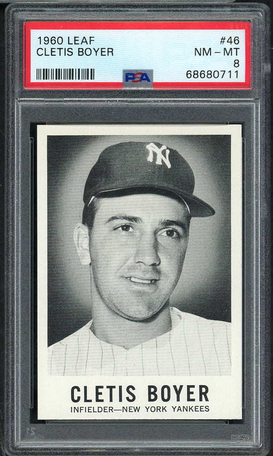 1960 Leaf Baseball # 46 Clete Boyer Yankees PSA 8 NM/MT 565402