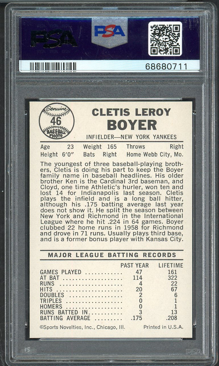 1960 Leaf Baseball # 46 Clete Boyer Yankees PSA 8 NM/MT 565402