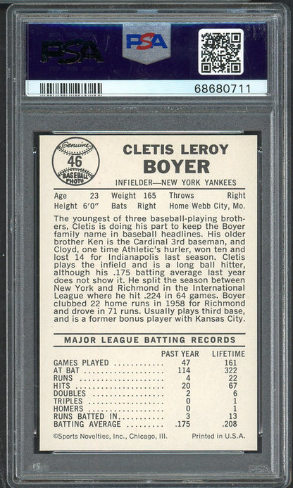 1960 Leaf Baseball # 46 Clete Boyer Yankees PSA 8 NM/MT 565402