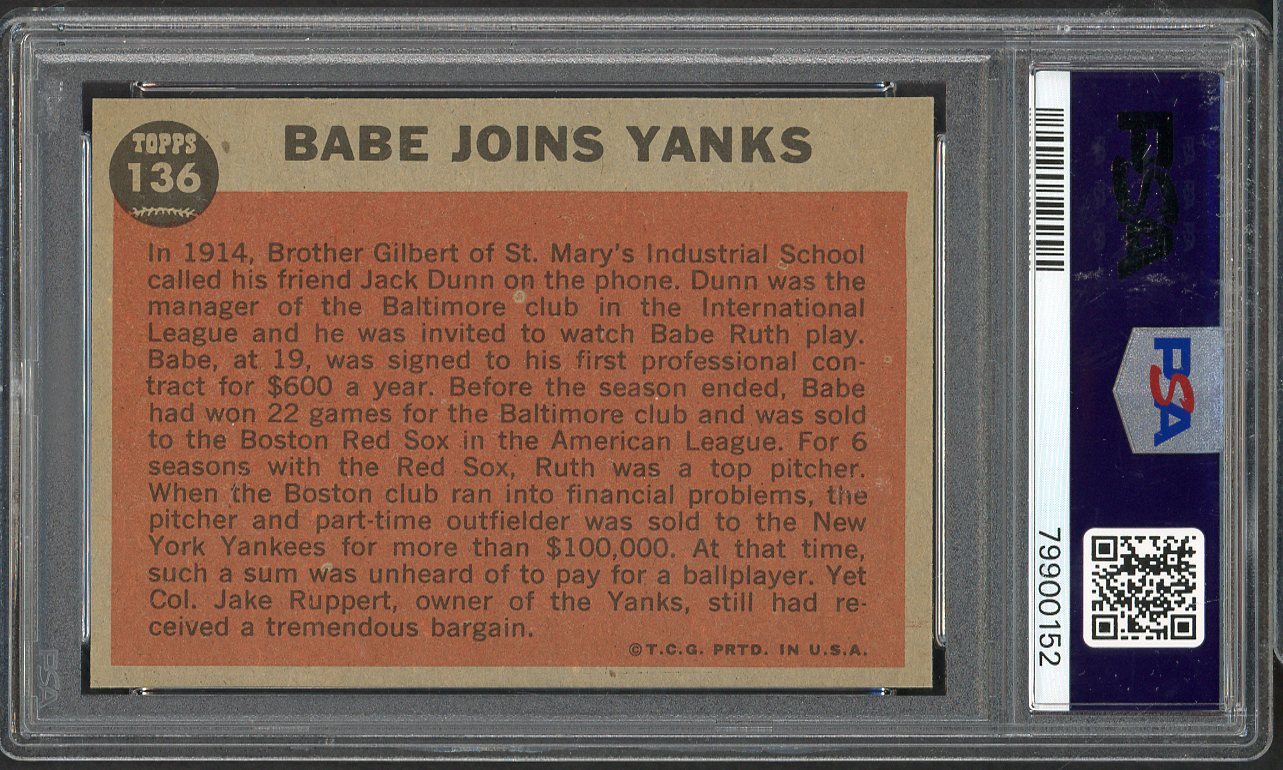 1962 Topps Baseball #136 Babe Ruth Yankees PSA 7.5 NM+ 565405