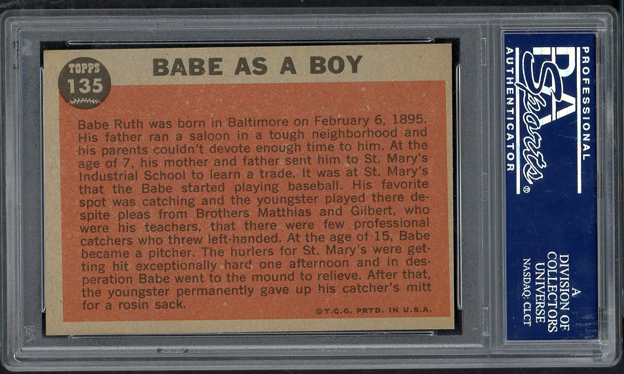 1962 Topps Baseball #135 Babe Ruth Yankees PSA 7 NM 565406