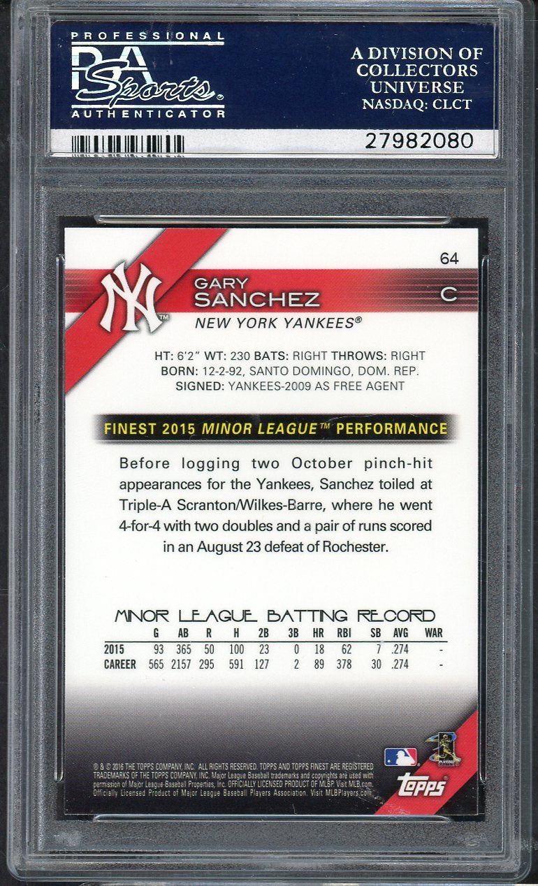 2016 Topps Finest #064 Gary Sanchez Yankees PSA 10 GEM MINT 565407