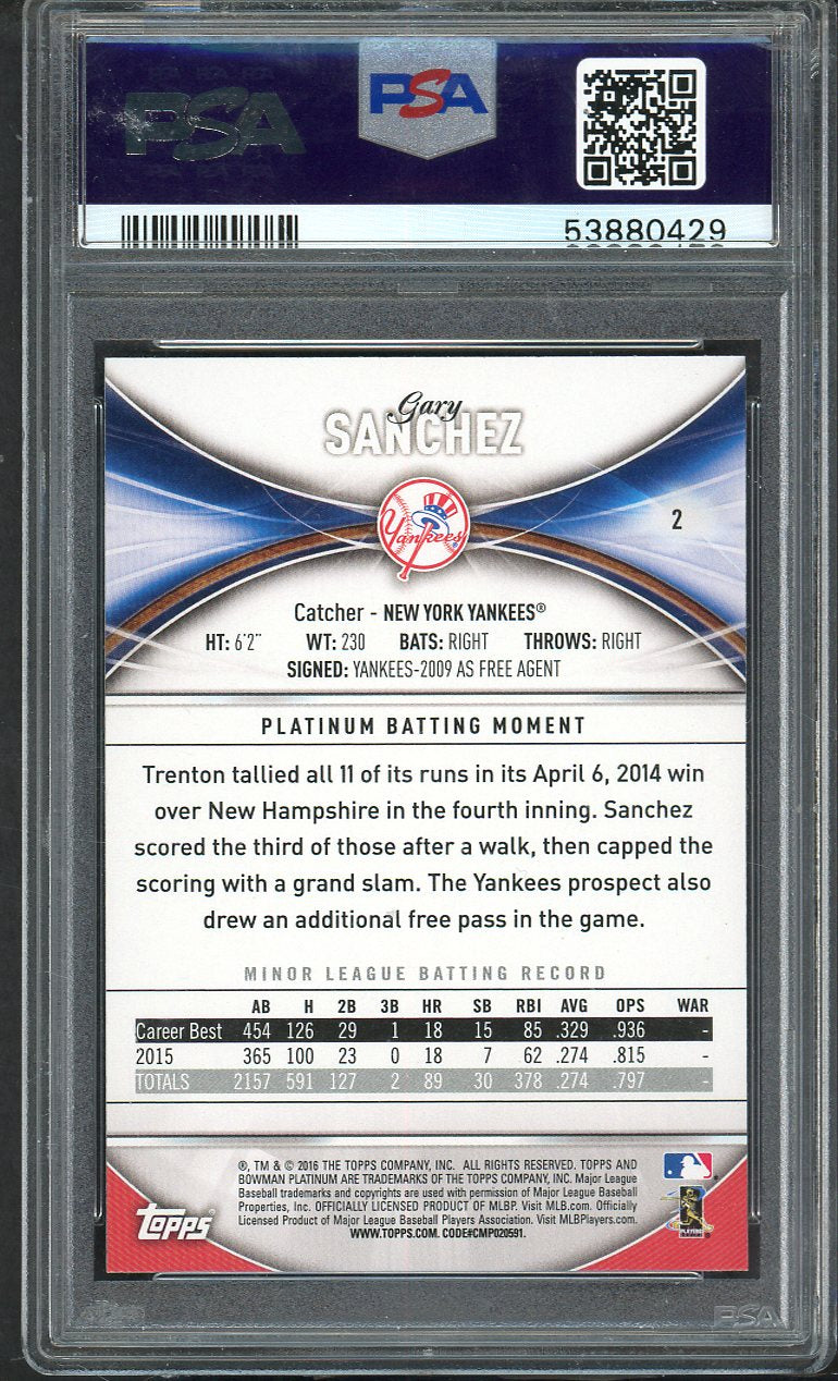 2016 Bowman Platinum #  2 Gary Sanchez Yankees PSA 10 GEM MINT 565408