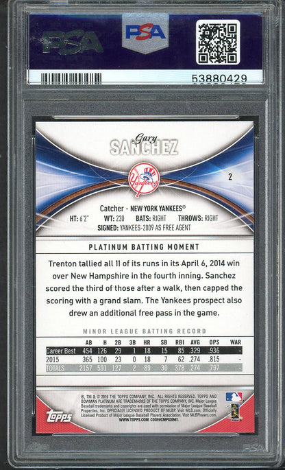 2016 Bowman Platinum #  2 Gary Sanchez Yankees PSA 10 GEM MINT 565408