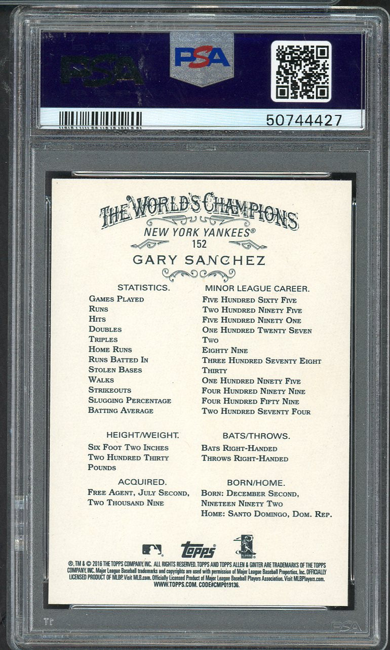 2016 Topps Allen & Ginter #152 Gary Sanchez Yankees PSA 10 GEM MINT 565409