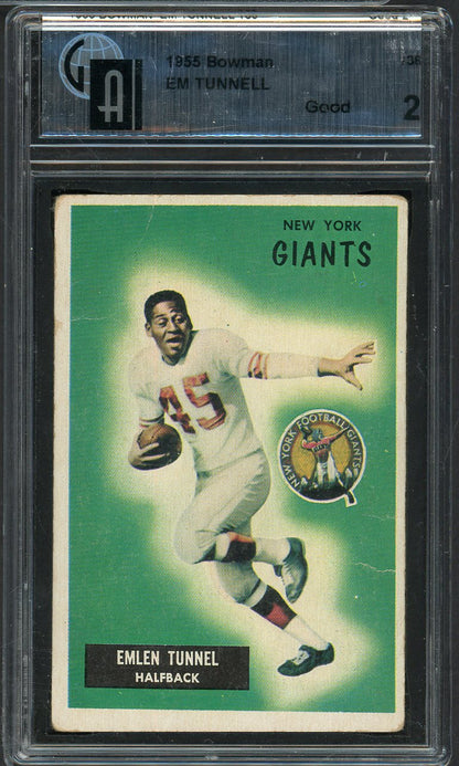 1955 Bowman Football #136 Emlen Tunnell Giants GAI 2 GD 565410