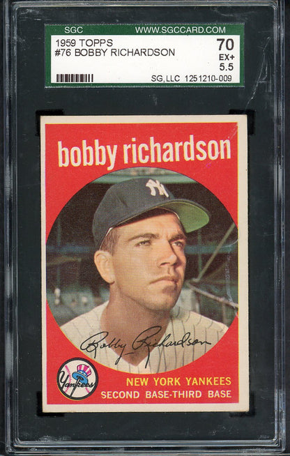 1959 Topps Baseball # 76 Bobby Richardson Yankees SGC 5.5 EX+ 565412
