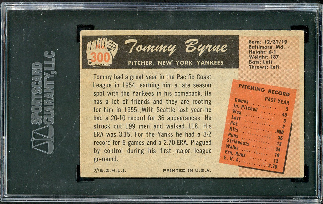 1955 Bowman Baseball #300 Tommy Byrne Yankees SGC 4 VG-EX 565413