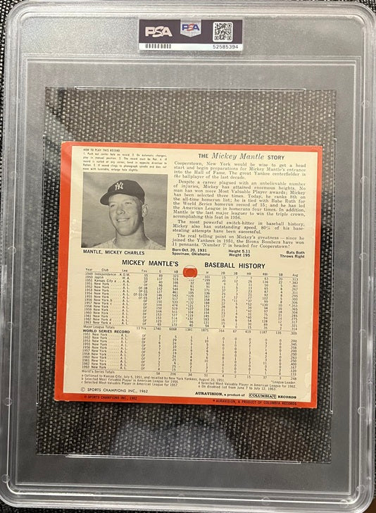 1962 Auravision Records Mickey Mantle Yankees PSA 5 EX 565430
