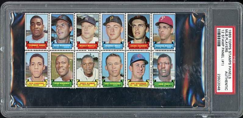 1969 Topps Stamp Panel Mickey Mantle Yankees PSA Auth 565441