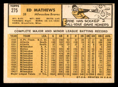 1963 Topps Baseball #275 Eddie Mathews Braves EX+/EX-MT 565451