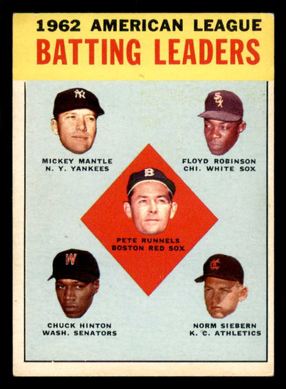 1963 Topps Baseball #  2 A.L. Batting Leaders Mickey Mantle EX-MT 565453
