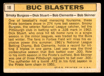 1963 Topps Baseball # 18 Roberto Clemente Smoky Burges VG-EX 565460