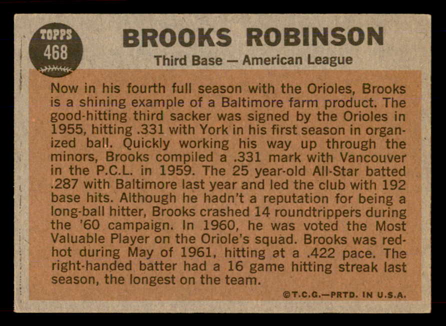 1962 Topps Baseball #468 Brooks Robinson A.S. Orioles VG-EX 565472