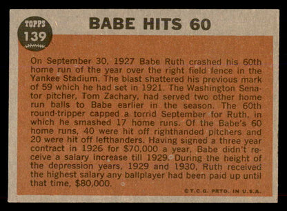1962 Topps Baseball #139 Babe Ruth Yankees EX-MT 565473
