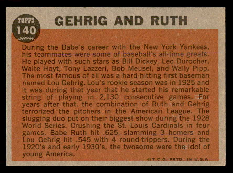 1962 Topps Baseball #140 Babe Ruth Lou Gehrig EX-MT 565474