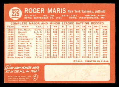 1964 Topps Baseball #225 Roger Maris Yankees EX-MT 565519