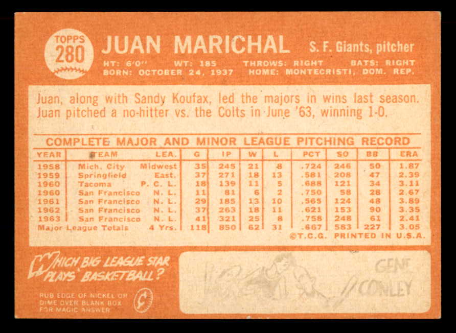 1964 Topps Baseball #280 Juan Marichal Giants NR-MT 565520