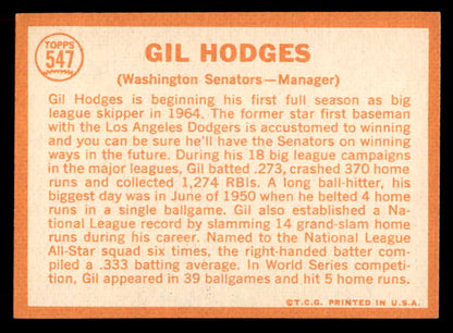 1964 Topps Baseball #547 Gil Hodges Senators NR-MT 565522