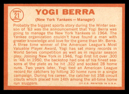 1964 Topps Baseball # 21 Yogi Berra Yankees NR-MT 565527