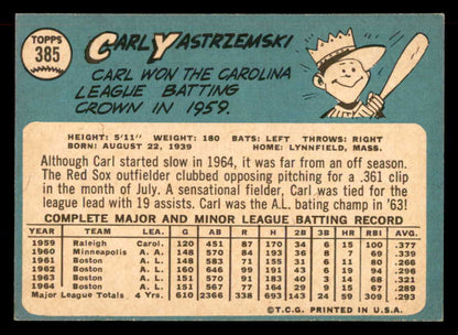 1965 Topps Baseball #385 Carl Yastrzemski Red Sox EX+/EX-MT 565540