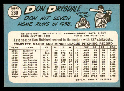 1965 Topps Baseball #260 Don Drysdale Dodgers EX-MT 565553